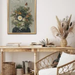 plakat joga yoga motywacyjny z-cytatem plakat kobieta z kwiatami zamiast glowy vintage na prezent kwiaty łąka prostota szary 2 flow yoga prints