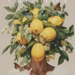 plakat joga yoga motywacyjny z-cytatem plakat kobieta z kwiatami zamiast glowy vintage na prezent kwiaty Growing rozwój cytryny kolaż collage 2 flow yoga prints