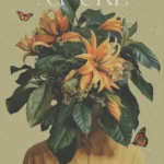 plakat joga yoga motywacyjny z-cytatem plakat kobieta z kwiatami zamiast glowy vintage na prezent pomarańczowe kwiaty łąka natura flow yoga prints