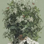 plakat joga yoga motywacyjny z cytatem plakat kobieta z kwiatami zamiast glowy vintage na prezent kwiaty medytacja natura rośliny roślinność wdzięczność collage 2 flow yoga prints