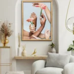 printy print Plakat dłonie kobieta chillout natura niebieski plakaty do sypialni autorski wzór autorskie wzory plakatów kolaż collage kolaz nowoczesny 40 x 60 cm A4