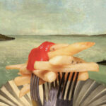 printy print Plakat frytki z ketchupem plakaty do kuchni fryteczka zielony niebieski plakat do kuchni widelec do restauracji plakat rubens rokoko nowoczesny 50x70 A4