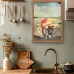 printy print Plakat frytki z ketchupem plakaty do kuchni fryteczka zielony niebieski plakat do kuchni widelec do restauracji plakat rubens rokoko nowoczesny 50x70 A4