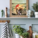 printy print Plakat frytki z ketchupem plakaty do kuchni fryteczka zielony niebieski plakat do kuchni widelec do restauracji plakat rubens rokoko nowoczesny 50x70 A4