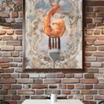 printy print Plakat krewetka w niebie plakaty do kuchni niebieski szary plakat do kuchni krewetki widelec śniadanie do restauracji plakat rubens rokoko nowoczesny 50x70 plakat 1