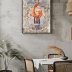 printy print Plakat krewetka w niebie plakaty do kuchni niebieski szary plakat do kuchni krewetki widelec śniadanie do restauracji plakat rubens rokoko nowoczesny 50x70 plakat