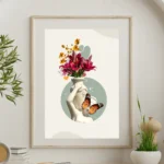 printy print Plakat kwiaty ogród kobieta rzeźba motyl dla kobiety beżowy kremowy plakaty do sypialni autorski wzór autorskie wzory plakatów kolaż collage kolaz nowoczesny 40 x 60 cm A4