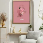 printy print Plakat kwiaty szampan ogród kobieta dla kobiety różowy plakaty do sypialni autorski wzór autorskie wzory plakatów kolaż collage kolaz nowoczesny 40 x 60 cm A4