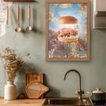 printy print Plakat niebianshamburger plakaty do kuchni niebieskiszary plakat do kuchni hamburg widelec śniadanie do restauracji plakat rubens rokoko nowoczesny 50x70 A4 plakat