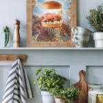 printy print Plakat niebianshamburger plakaty do kuchni niebieskiszary plakat do kuchni hamburg widelec śniadanie do restauracji plakat rubens rokoko nowoczesny 50x70 A4 plakat