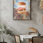 printy print Plakat niebianshamburger plakaty do kuchni niebieskiszary plakat do kuchni hamburg widelec śniadanie do restauracji plakat rubens rokoko nowoczesny 50x70 A4 plakat