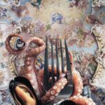 printy print Plakat owoce morza plakaty do kuchni niebieski szary fioletowy plakat do kuchni ośmiornica widelec do restauracji plakat rubens rokoko nowoczesny 50x70 A4