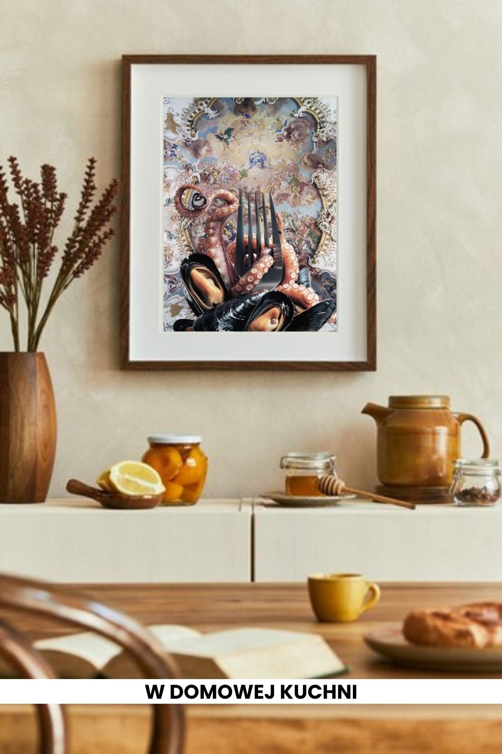 printy print Plakat owoce morza plakaty do kuchni niebieski szary fioletowy plakat do kuchni ośmiornica widelec do restauracji plakat rubens rokoko nowoczesny 50x70 A4