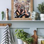 printy print Plakat owoce morza plakaty do kuchni niebieski szary fioletowy plakat do kuchni ośmiornica widelec do restauracji plakat rubens rokoko nowoczesny 50x70 A4