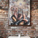 printy print Plakat owoce morza plakaty do kuchni niebieski szary fioletowy plakat do kuchni ośmiornica widelec do restauracji plakat rubens rokoko nowoczesny 50x70 A4