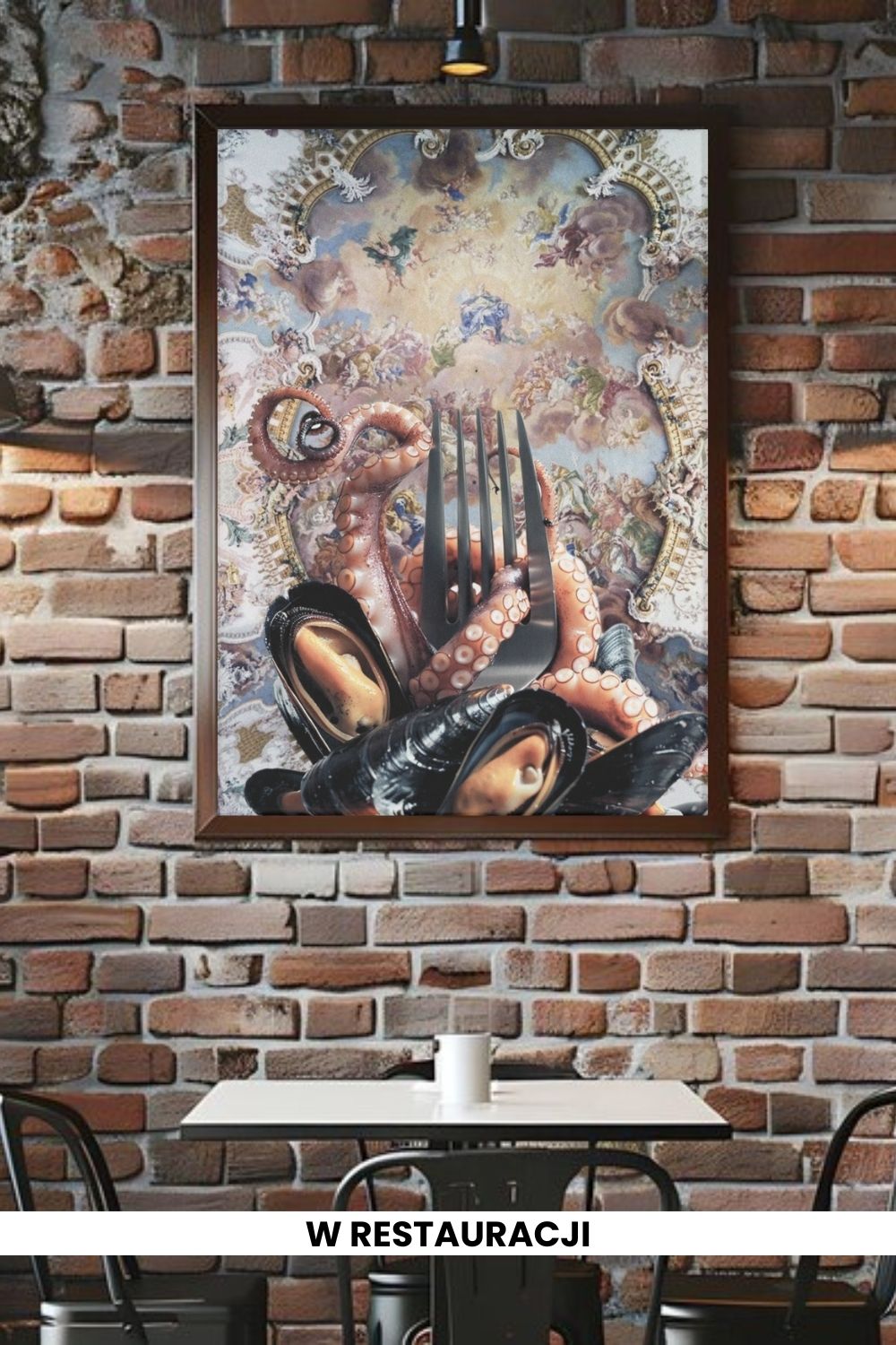 printy print Plakat owoce morza plakaty do kuchni niebieski szary fioletowy plakat do kuchni ośmiornica widelec do restauracji plakat rubens rokoko nowoczesny 50x70 A4