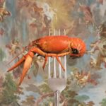 printy print Plakat raczek rak plakaty do kuchni niebieski szary pomarańczowy plakat do kuchni raczki widelec do restauracji plakat rubens rokoko nowoczesny 50x70 A4