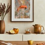 printy print Plakat raczek rak plakaty do kuchni niebieski szary pomarańczowy plakat do kuchni raczki widelec do restauracji plakat rubens rokoko nowoczesny 50x70 A4