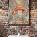 printy print Plakat raczek rak plakaty do kuchni niebieski szary pomarańczowy plakat do kuchni raczki widelec do restauracji plakat rubens rokoko nowoczesny 50x70 A4