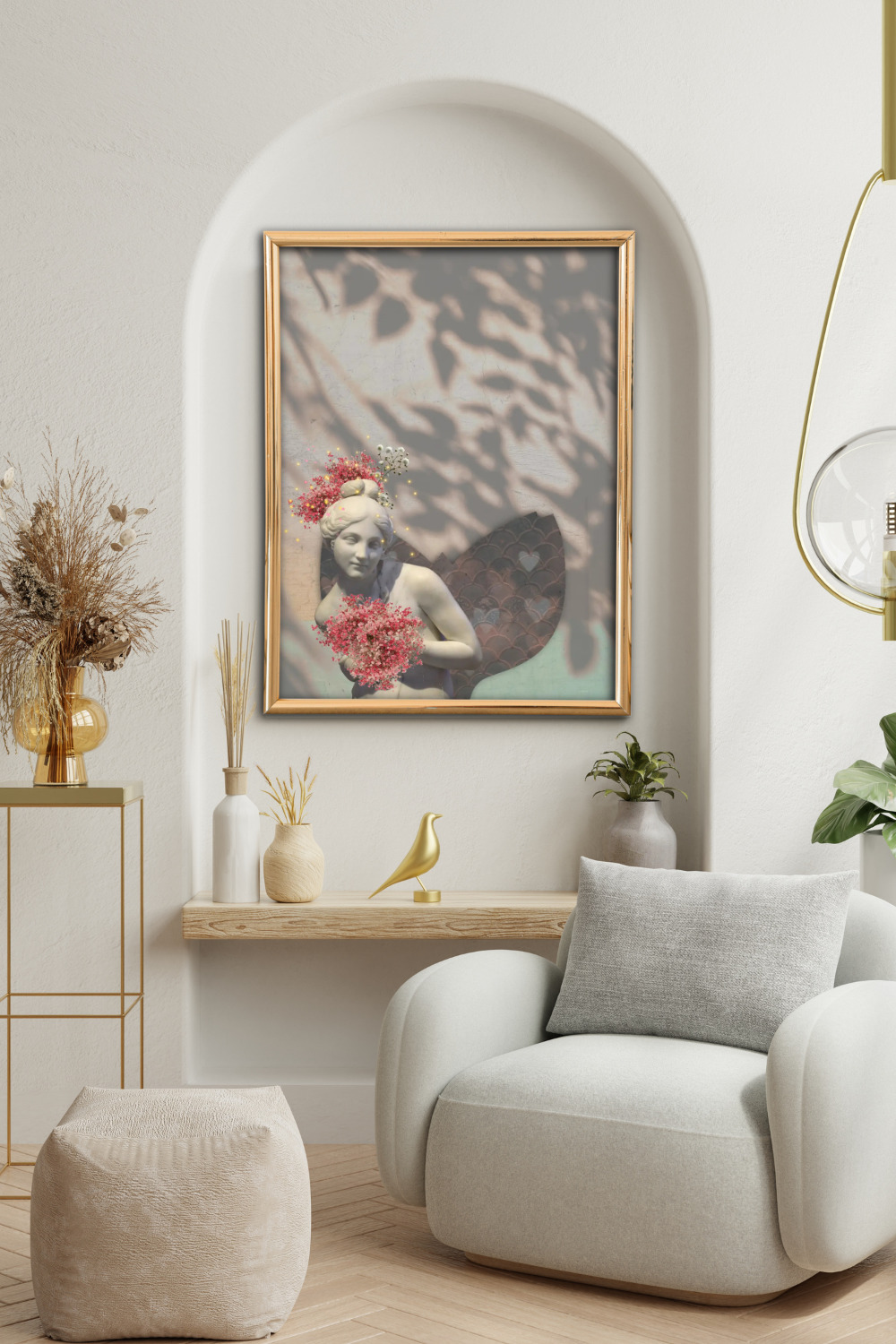 printy print Plakat różowy lustro plakaty do sypialni autorski wzór autorskie wzory plakatów kolaż collage kolaz nowoczesny A4 40 x 60