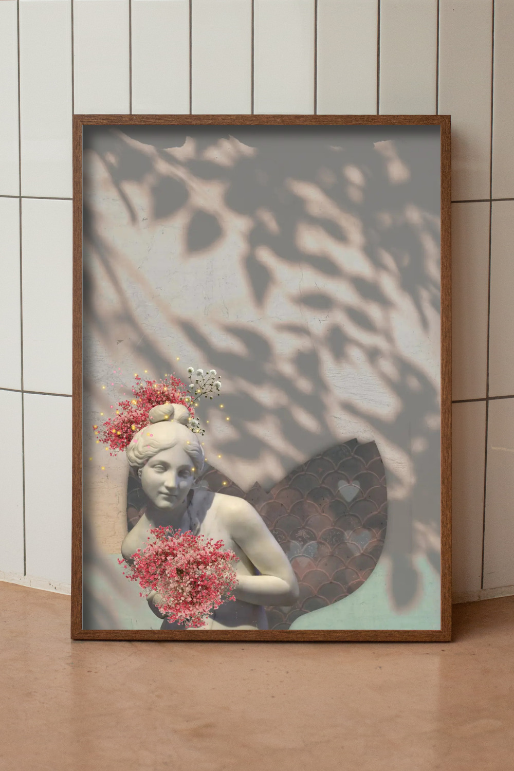 printy print Plakat różowy lustro plakaty do sypialni autorski wzór autorskie wzory plakatów kolaż collage kolaz nowoczesny A4 40 x 60