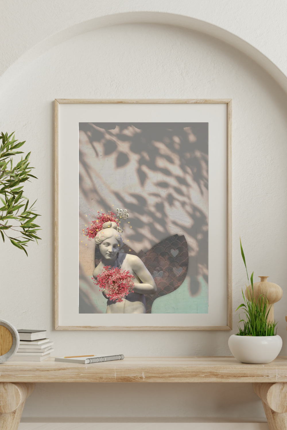 printy print Plakat różowy lustro plakaty do sypialni autorski wzór autorskie wzory plakatów kolaż collage kolaz nowoczesny A4 40 x 60