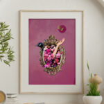 printy print Plakat różowy lustro plakaty do sypialni autorski wzór autorskie wzory plakatów kolaż collage kolaz nowoczesny A4 50 x 60