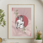 printy print Plakat różowy rzezba zakochani plakaty do sypialni autorski wzór autorskie wzory plakatów kolaż collage kolaz nowoczesny A4 40 x 60