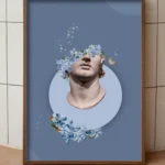 printy print Plakat rzeźba niezapominajki kwiaty niebieski błekitny plakaty do sypialni autorski wzór autorskie wzory plakatów kolaż collage kolaz nowoczesny 40 x 60 cm A4 6