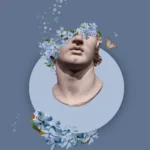 printy print Plakat rzeźba niezapominajki kwiaty niebieski błekitny plakaty do sypialni autorski wzór autorskie wzory plakatów kolaż collage kolaz nowoczesny 40 x 60 cm A4 6