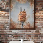 printy print Plakat spaghetti bolognese plakaty do kuchni szary niebieski plakat do kuchni makaron widelec do restauracji plakat rubens rokoko nowoczesny 50x70 A4