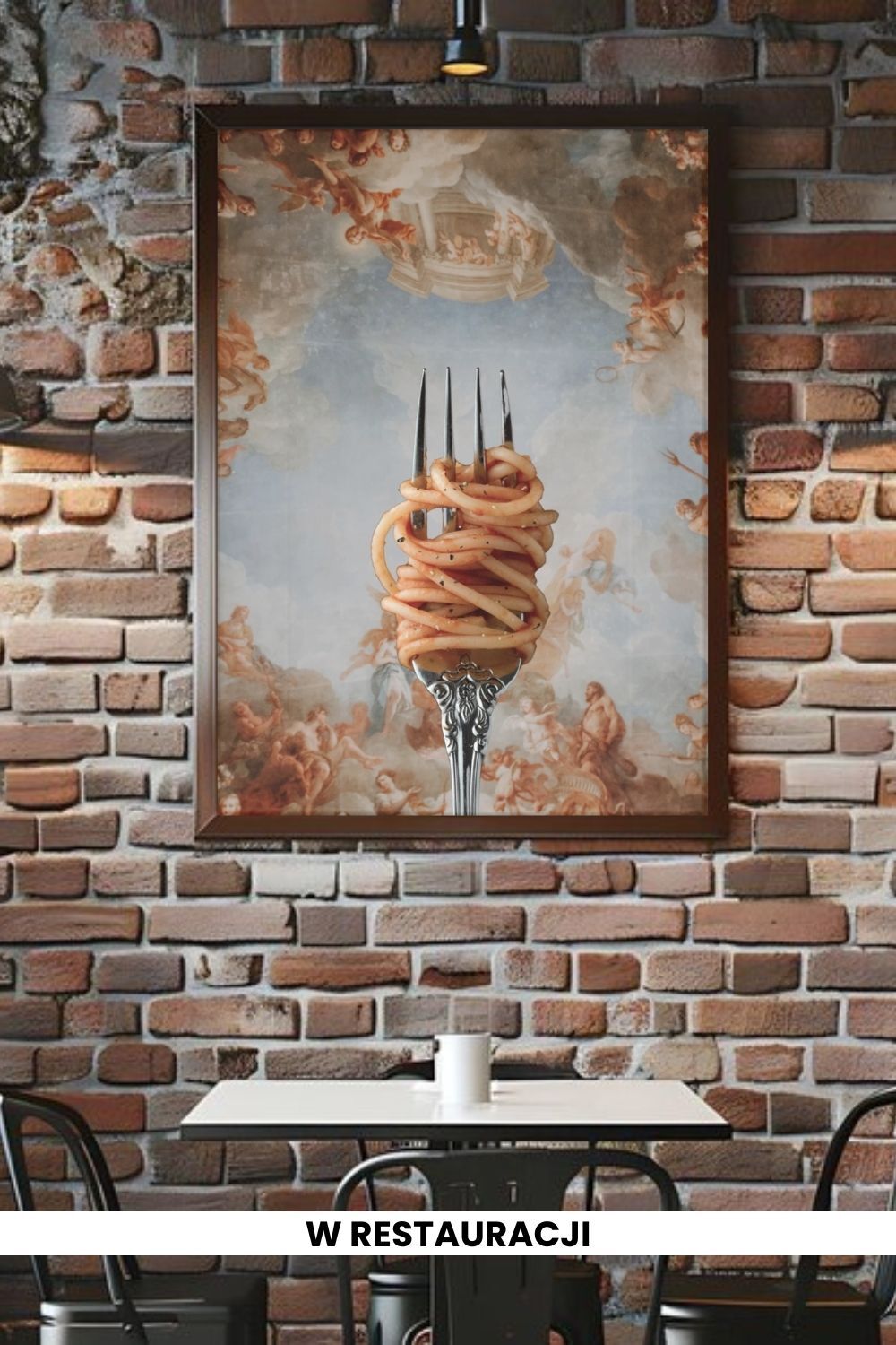 printy print Plakat spaghetti bolognese plakaty do kuchni szary niebieski plakat do kuchni makaron widelec do restauracji plakat rubens rokoko nowoczesny 50x70 A4