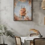 printy print Plakat spaghetti bolognese plakaty do kuchni szary niebieski plakat do kuchni makaron widelec do restauracji plakat rubens rokoko nowoczesny 50x70 A4