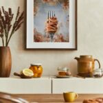 printy print Plakat spaghetti bolognese plakaty do kuchni szary niebieski plakat do kuchni makaron widelec do restauracji plakat rubens rokoko nowoczesny 50x70 A4