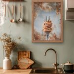printy print Plakat spaghetti bolognese plakaty do kuchni szary niebieski plakat do kuchni makaron widelec do restauracji plakat rubens rokoko nowoczesny 50x70 A4