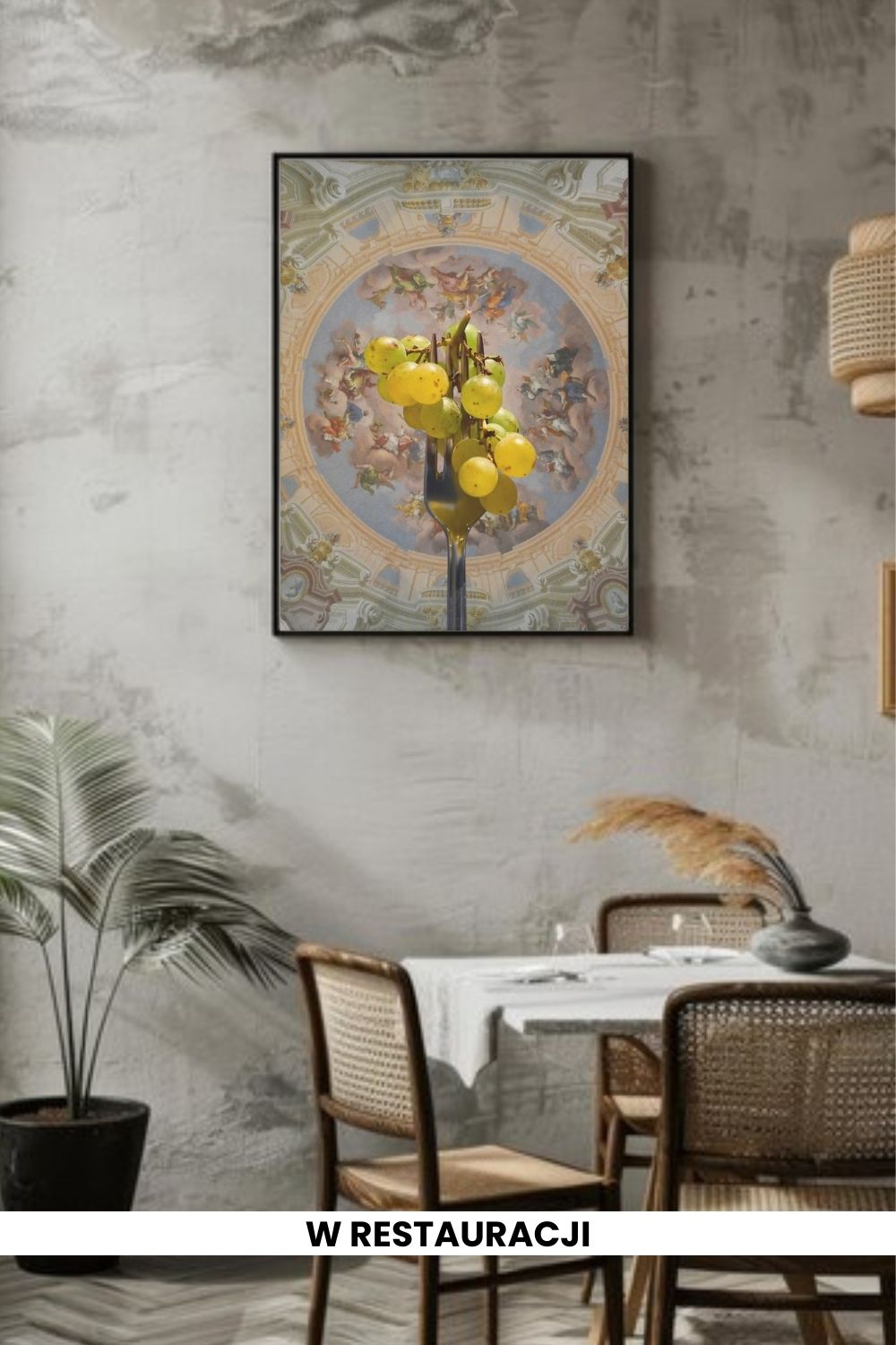printy print Plakat zielone winogrona plakaty do kuchni zielony plakat do kuchni widelec do restauracji plakat rubens rokoko nowoczesny 50x70 A4