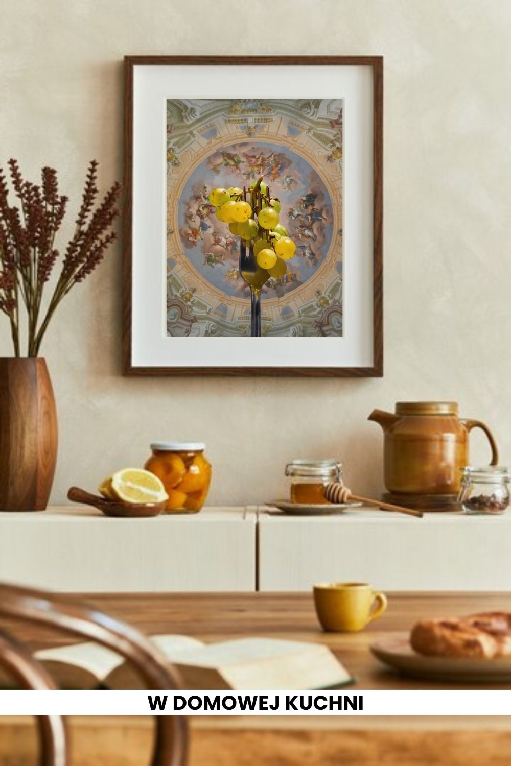 printy print Plakat zielone winogrona plakaty do kuchni zielony plakat do kuchni widelec do restauracji plakat rubens rokoko nowoczesny 50x70 A4