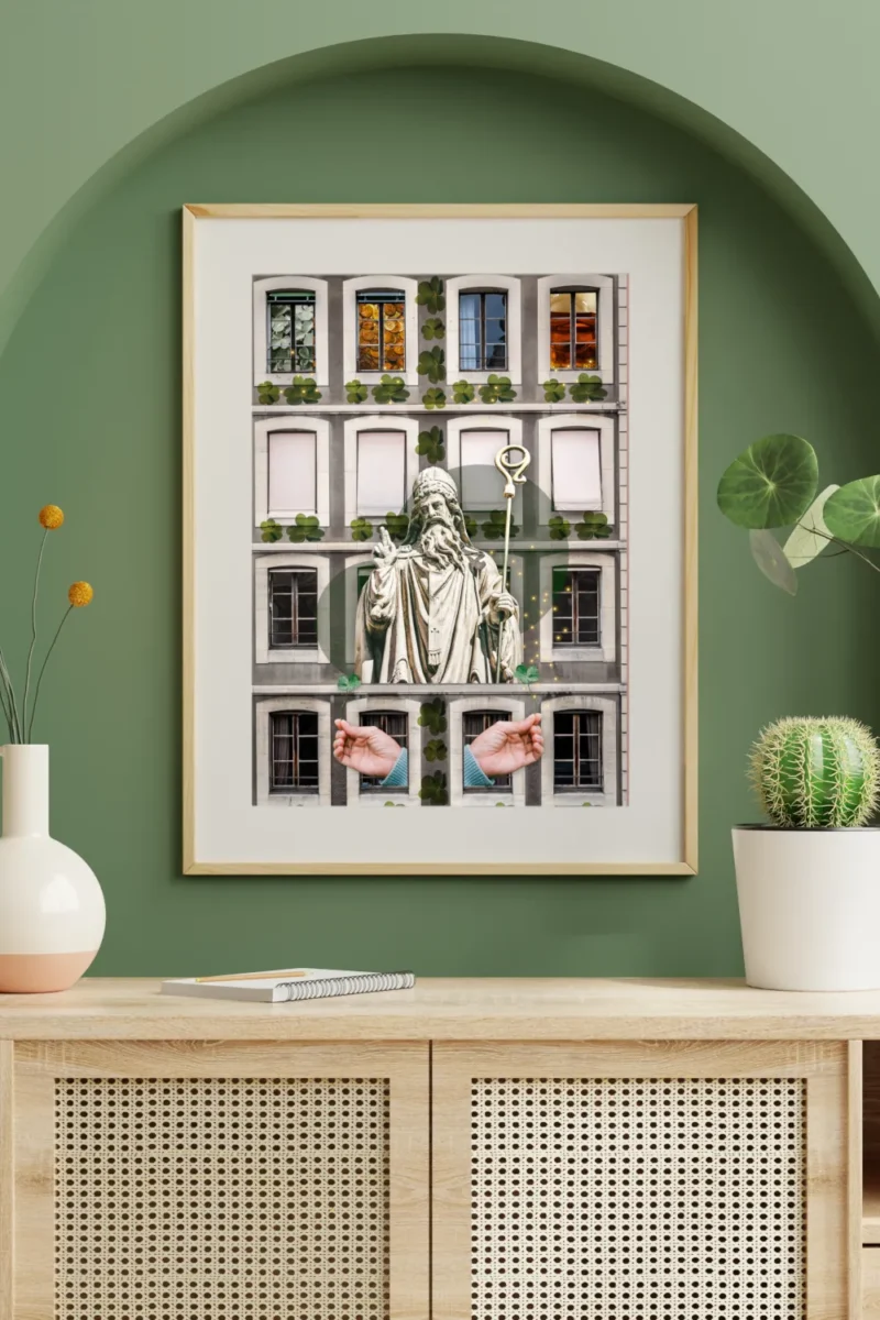 printy print Plakat zielony swiety Patryk saint patrics day plakaty do sypialni autorski wzór autorskie wzory plakatów kolaż collage kolaz nowoczesny 40 x 60 cm A4